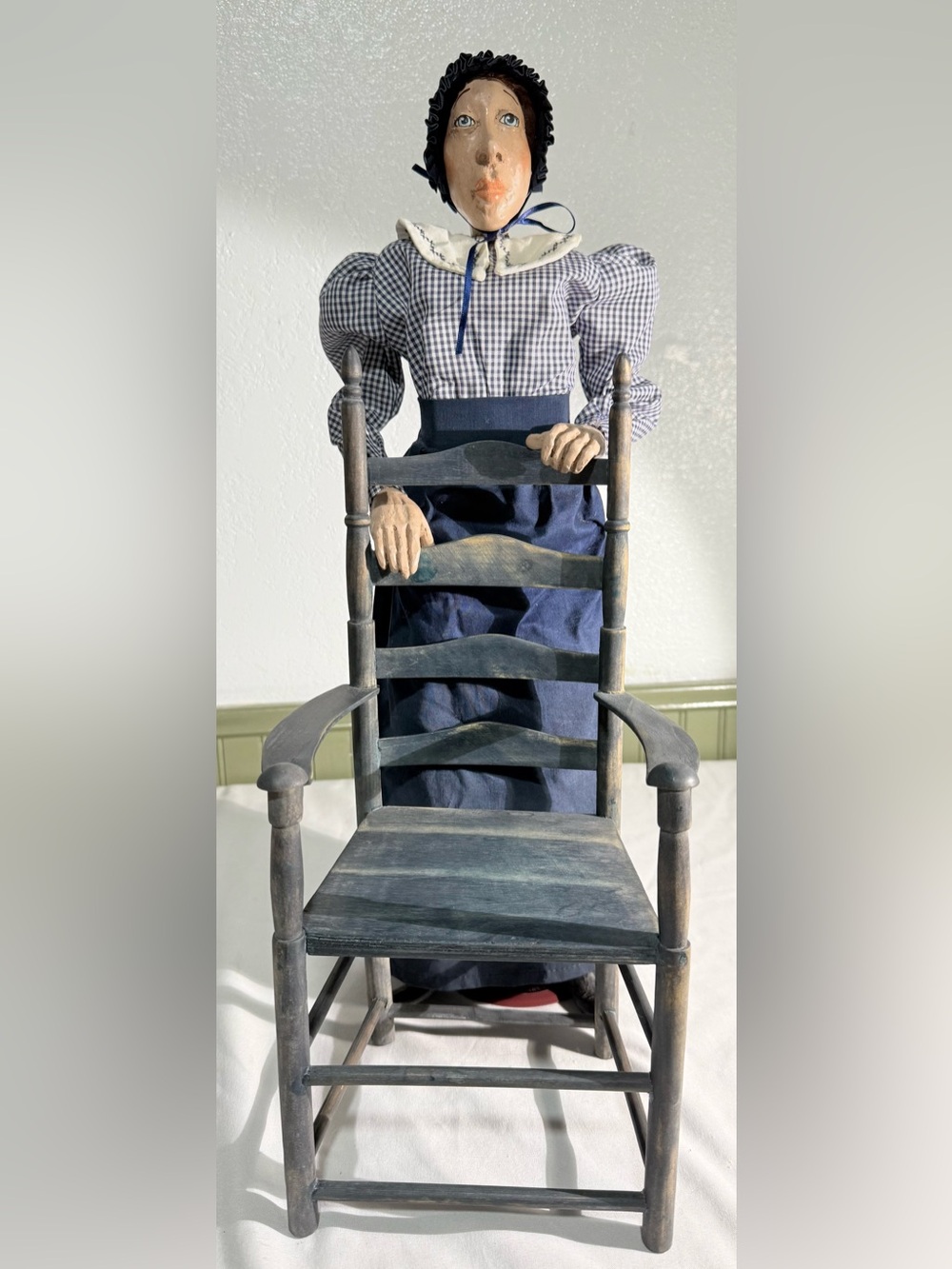 Vintage Daddy’s Long Legs Iris Doll By Karen Germany In A Rustic Wooden Chair